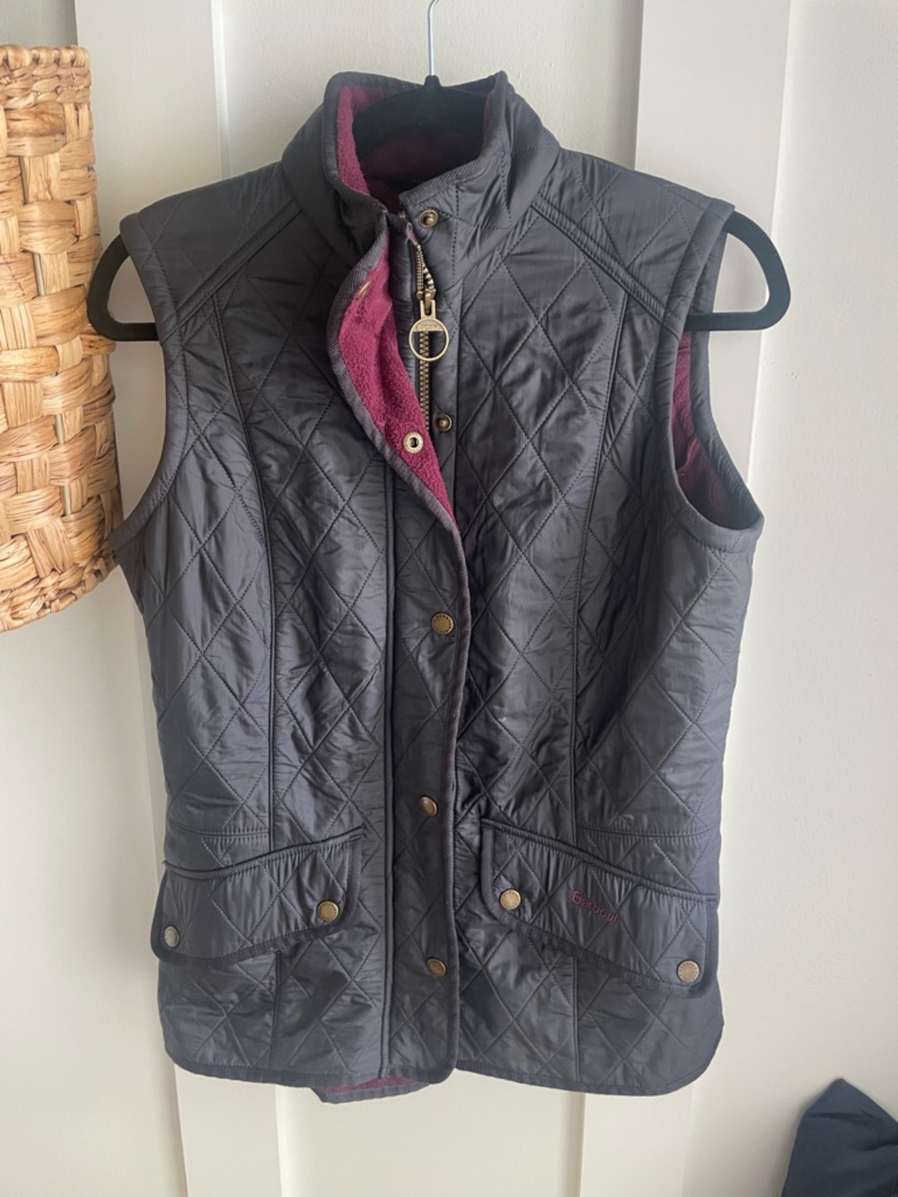 Barbour Quilted Black Vest with Burgundy Lining